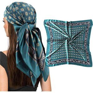 Square Satin Head Scarf - Green02